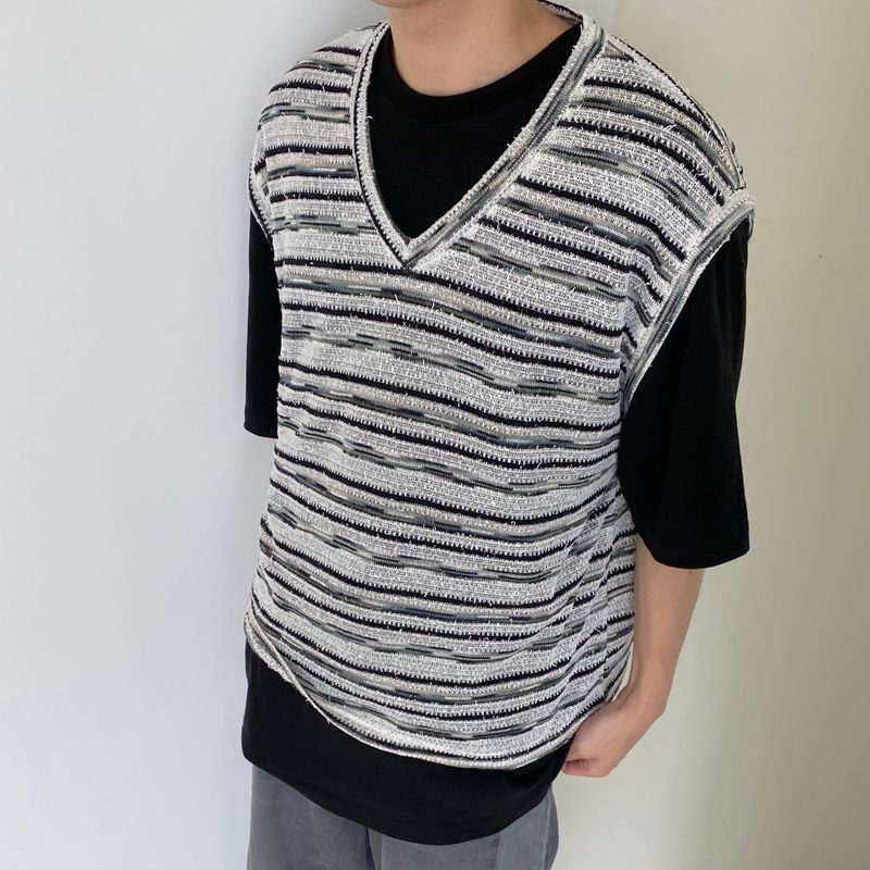 Net see-through dangara v neck knit vest 2C