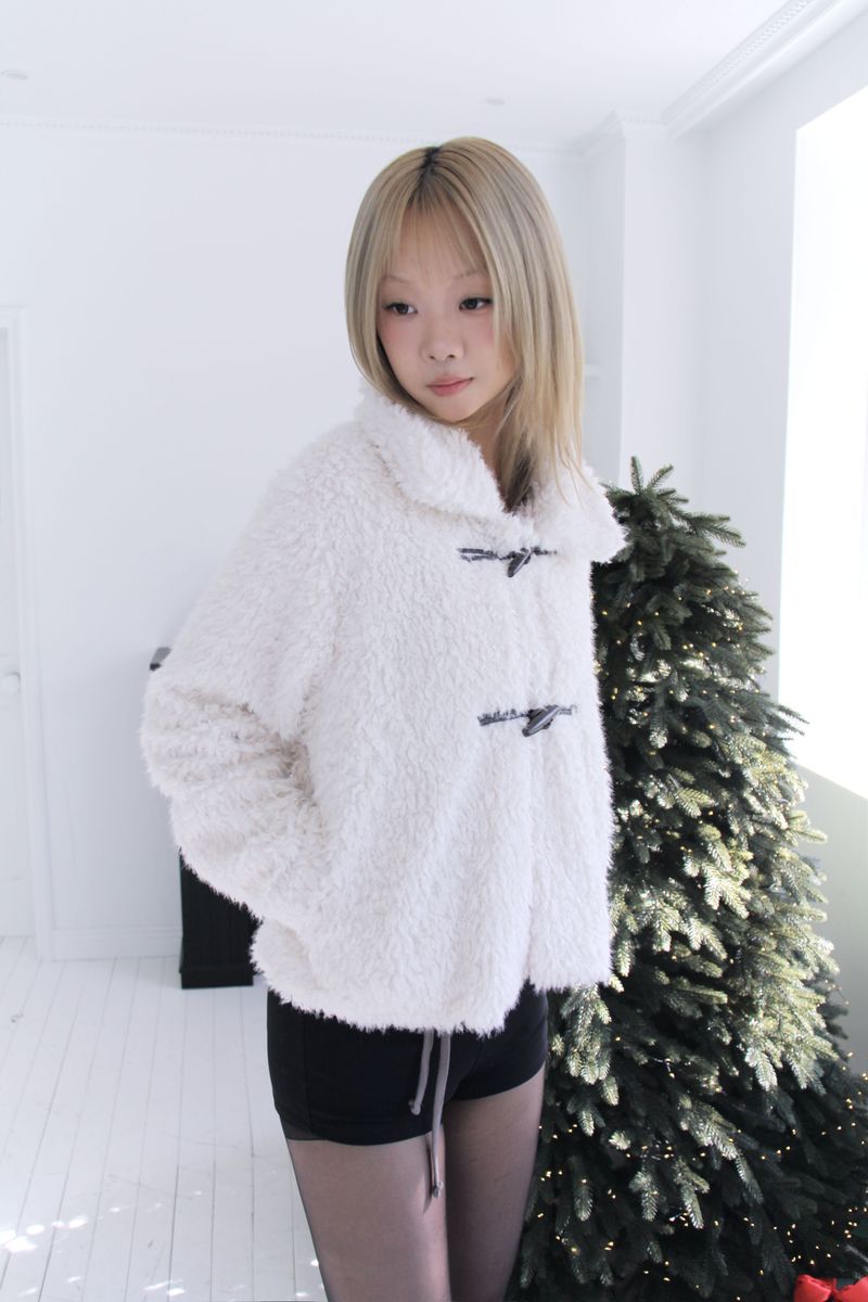 Soft wool two-button fur cropped jacket jumper (2colors)