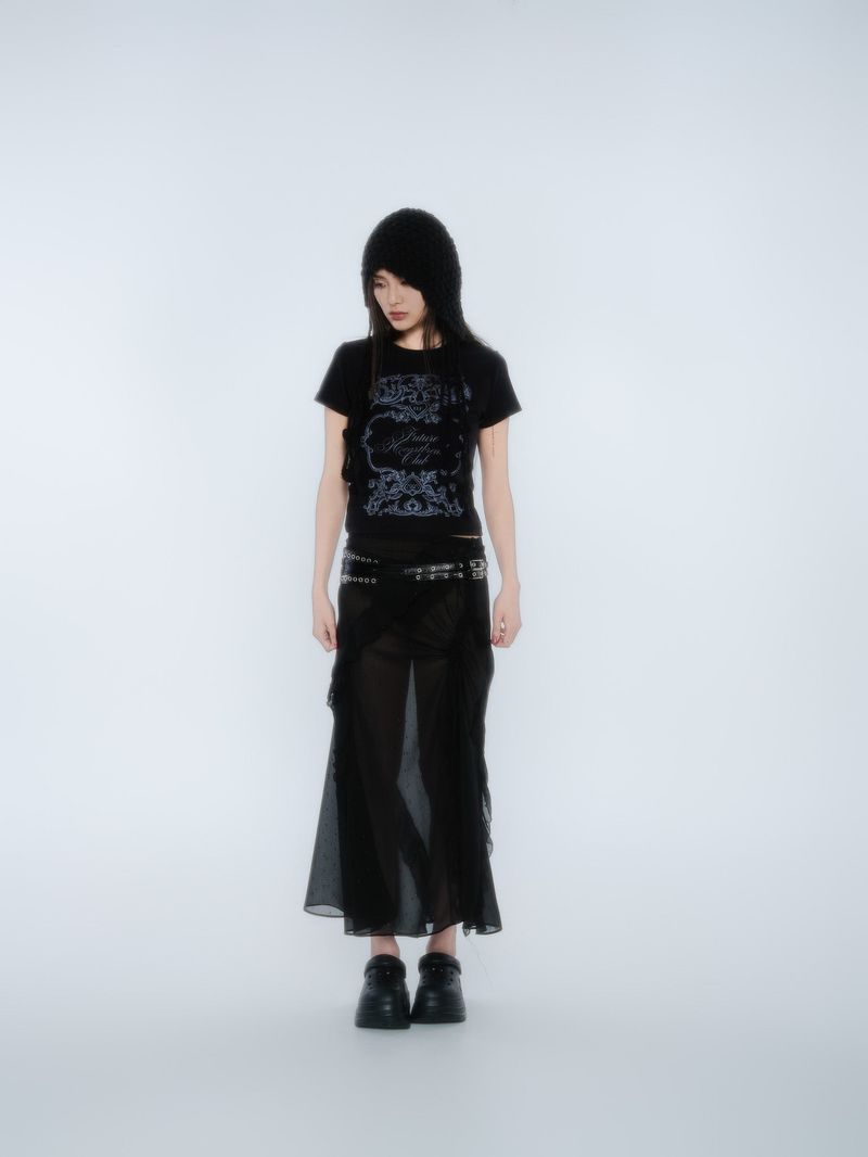 SILHOUETTE RUFFLE MAXI SKIRT [BLACK]