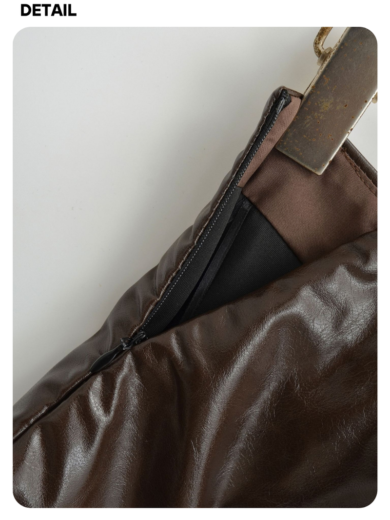 Olive leather A-line mini skirt