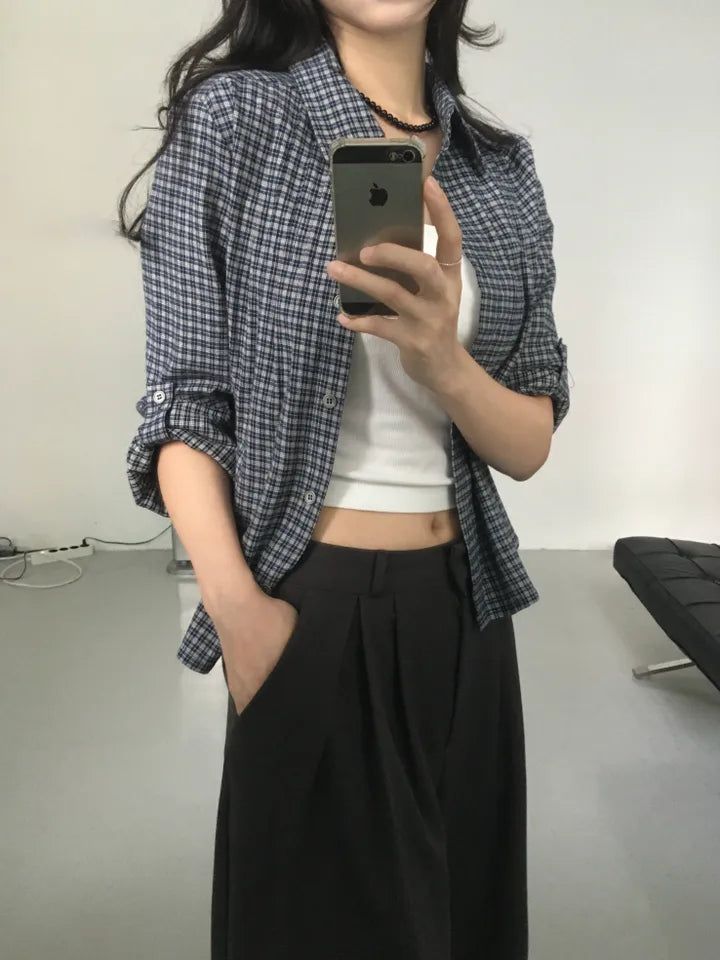 Pintuck Plaid Slim Shirt