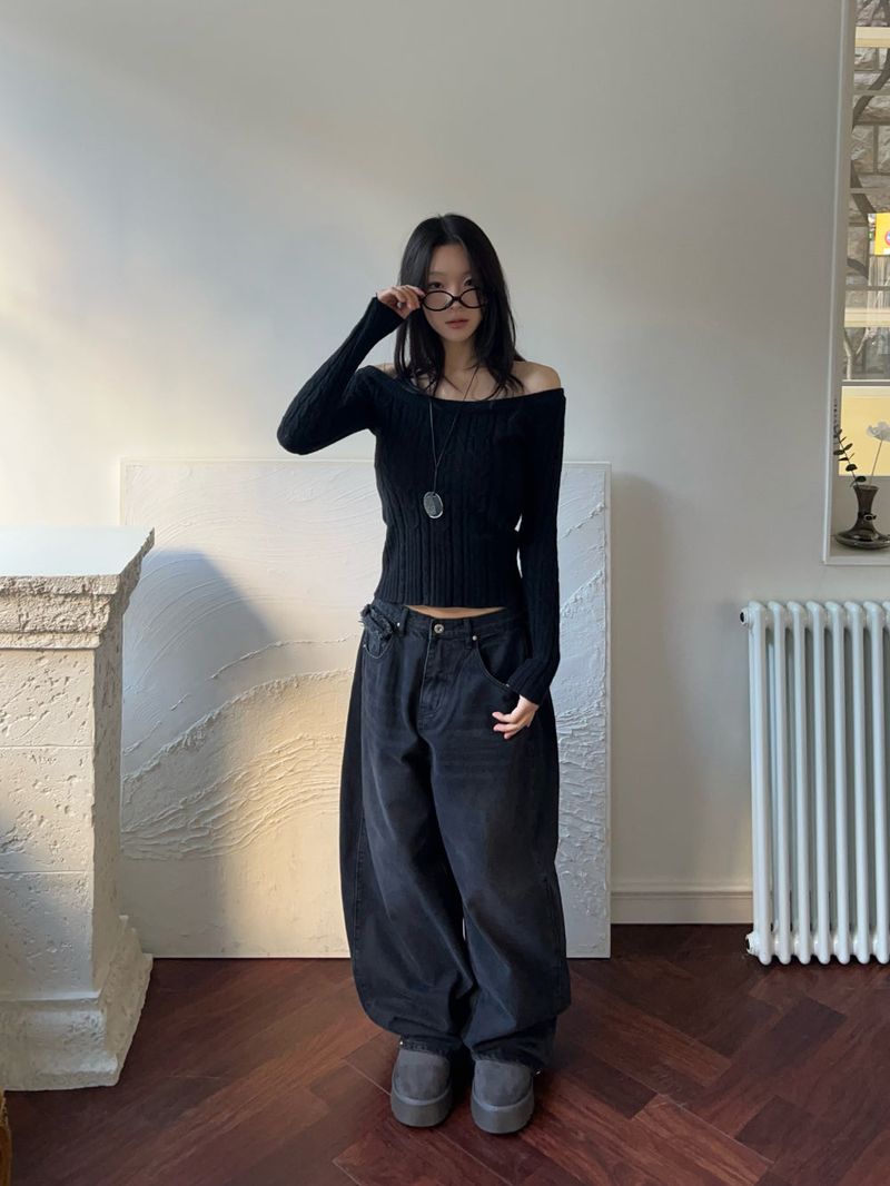 Rough Muse Tassel Ball Stud Wide Long Denim Pants