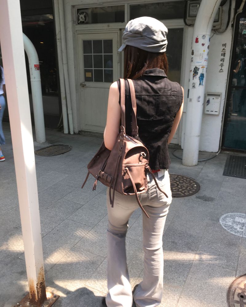 Grey lowrise boots cut pants