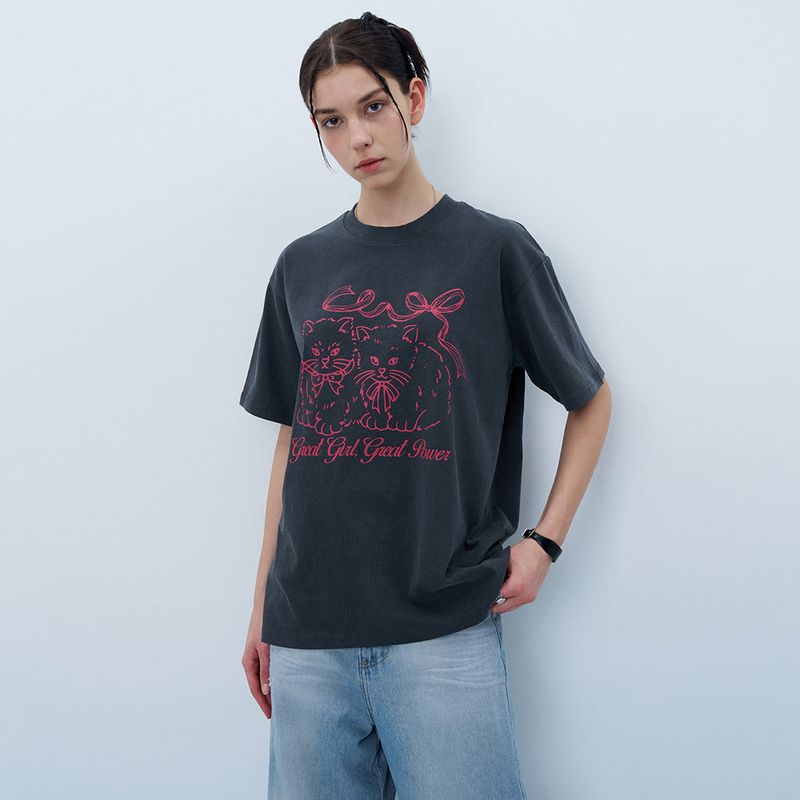 NCOVER(エンカバー)の「RIBBON CATS TSHIRT-CHARCOAL(Tops)」