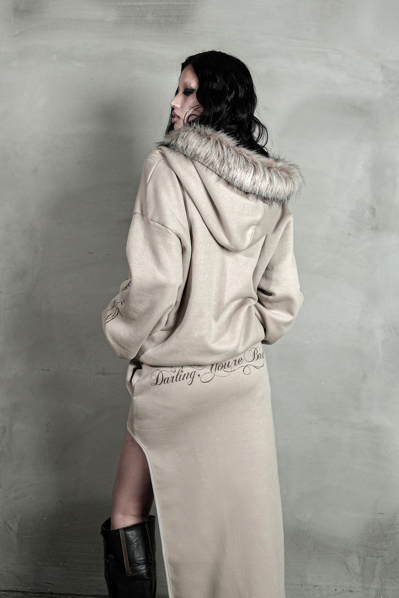 ROSE CUT-OUT SKIRT #BEIGE (FLEECE LINED)