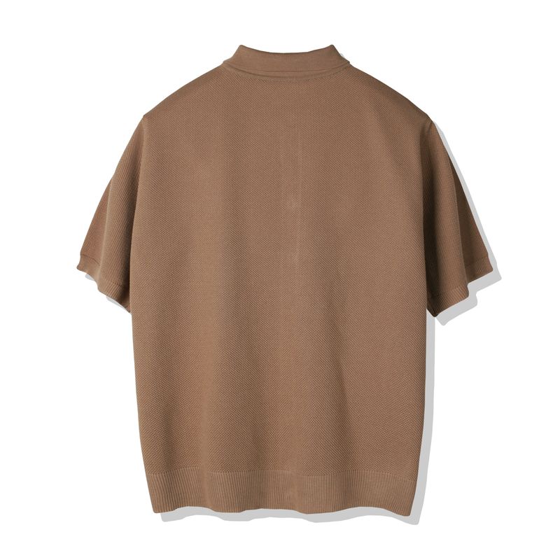 BUTTON UP HALF SLEEVE PIQUE CARDIGAN BROWN