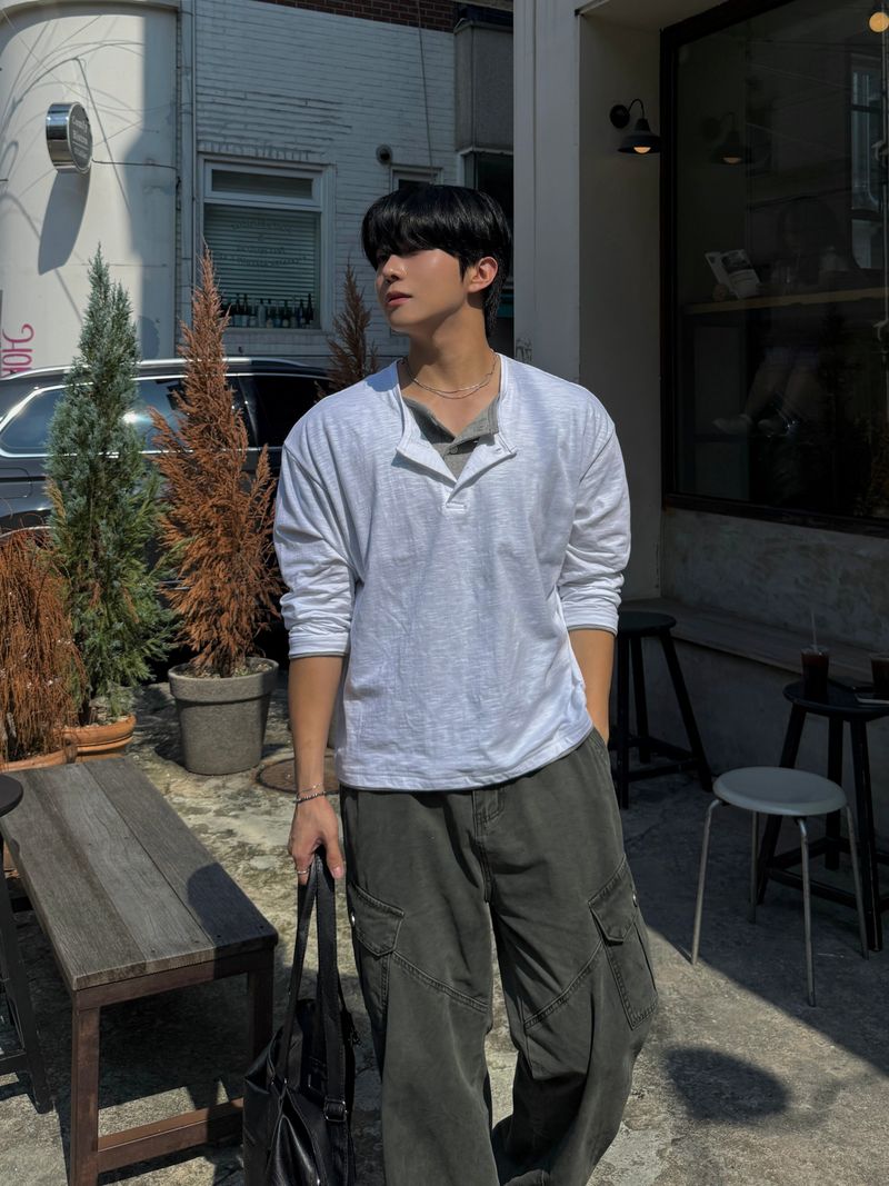 Thorpe layered long-sleeve henley neck