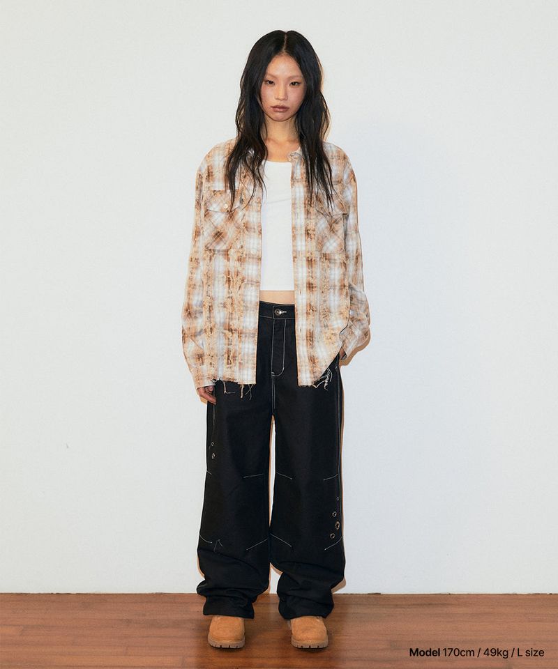 BLEACHED RAW-CUT CHECK SHIRT