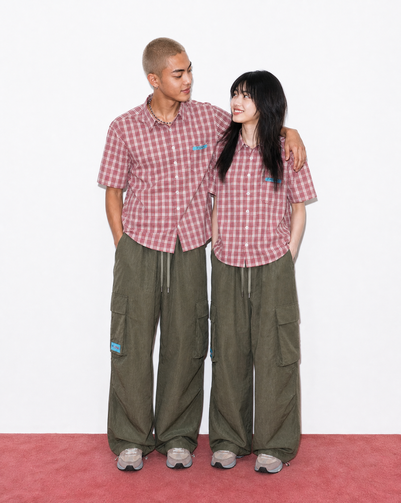 ハーフクロップチェックシャツ (RED)