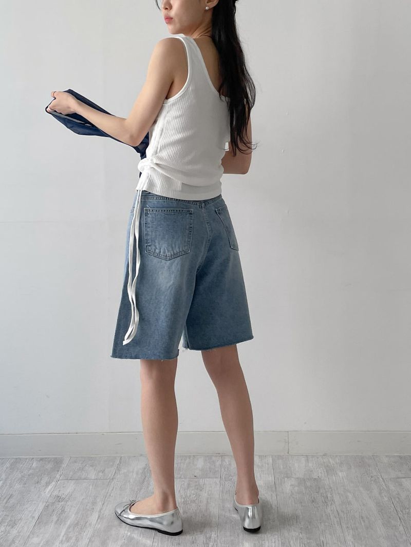 Out Half-Length Wide Denim Pants