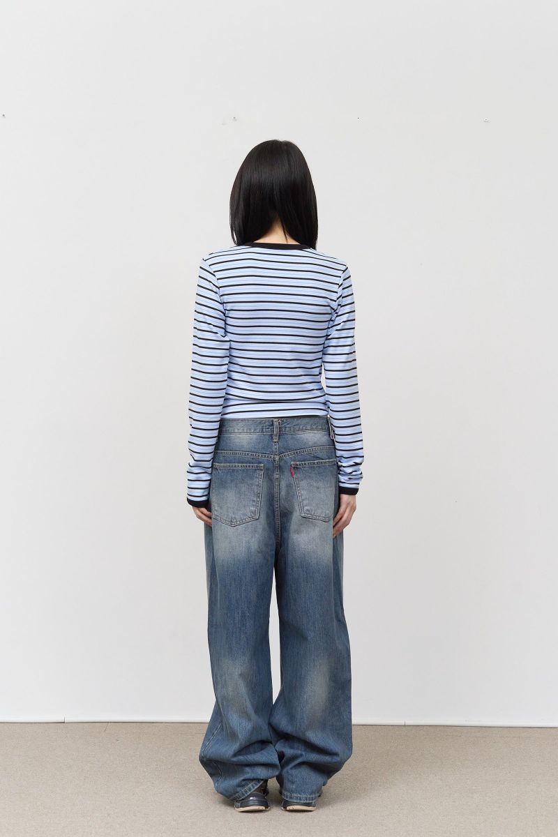 (W) Candy Fleece Striped Top