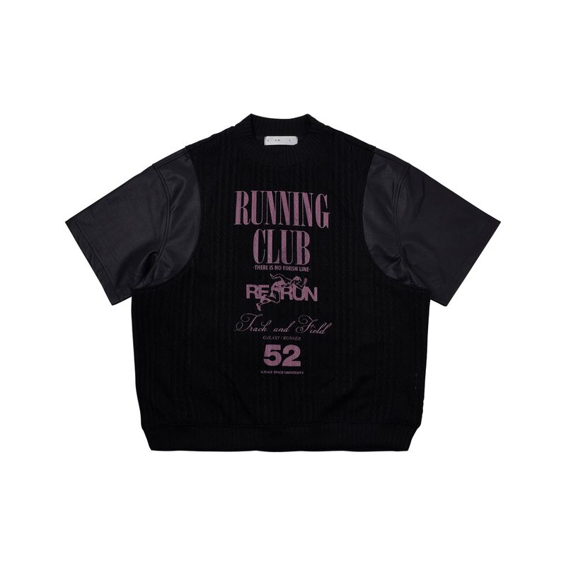 C.O.M.E（シーオーエムイー）の「[UNISEX] Leather-Sleeve Cable-Knit Sweater (Black)（Tops）」