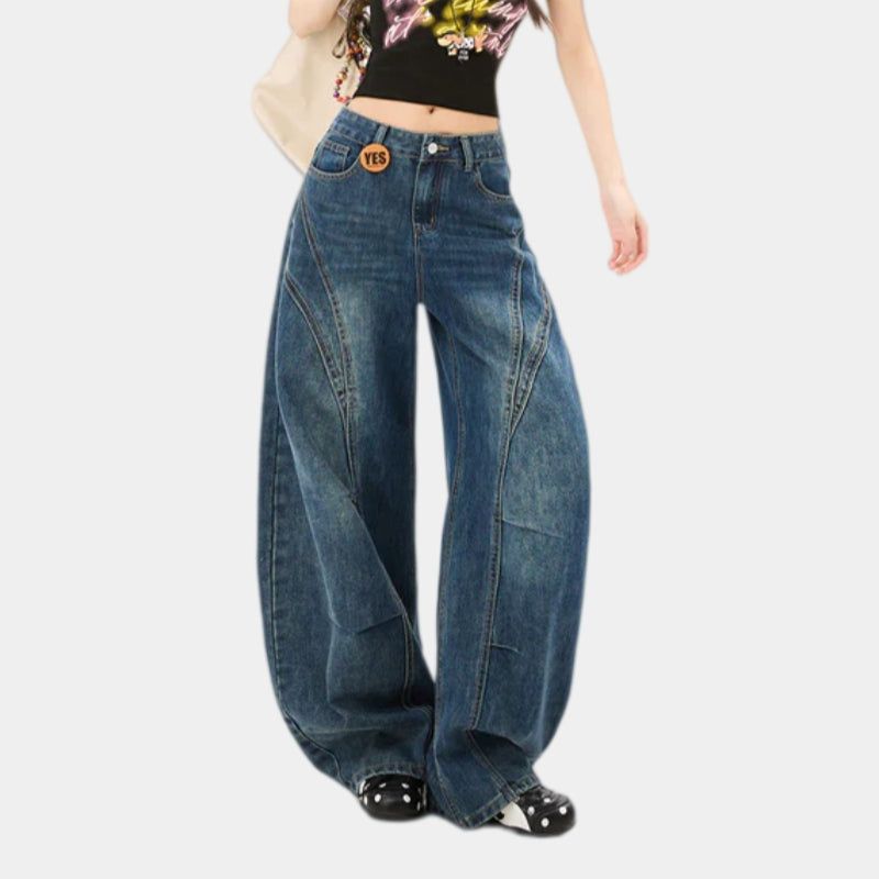 La mode MAQI（ラ モード マキ）の「ビンテージカーブハイウエストワイドテンセルブレンドデニム（パンツ）」