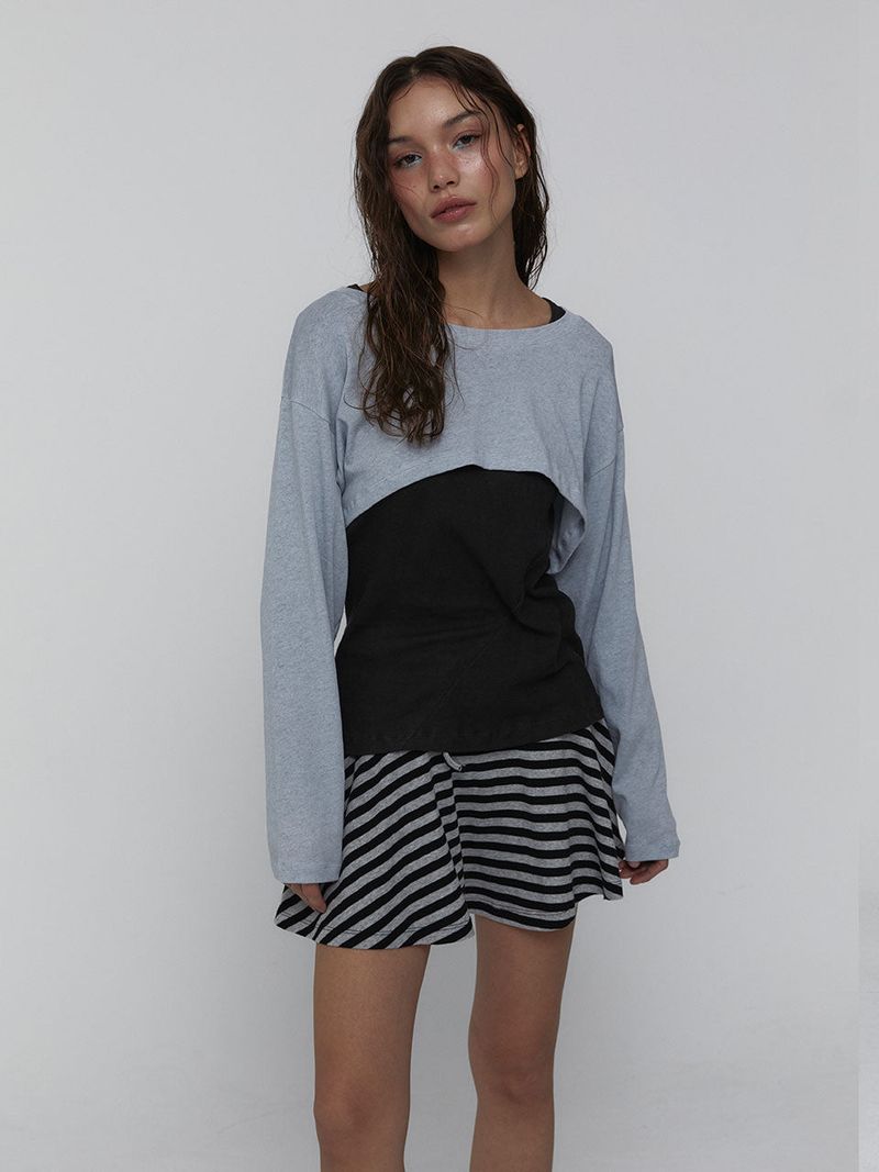 Striped Mini Skirt_Charcoal