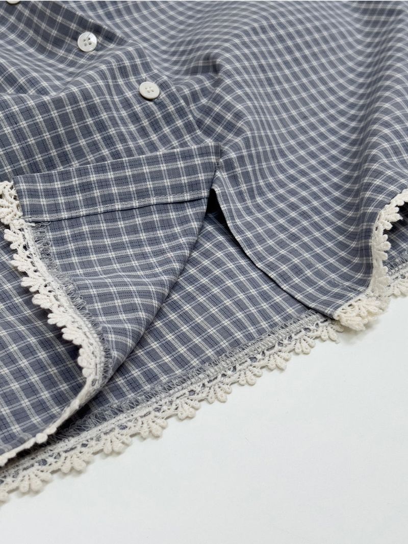 Lace Check Cap Sleeve Blouse