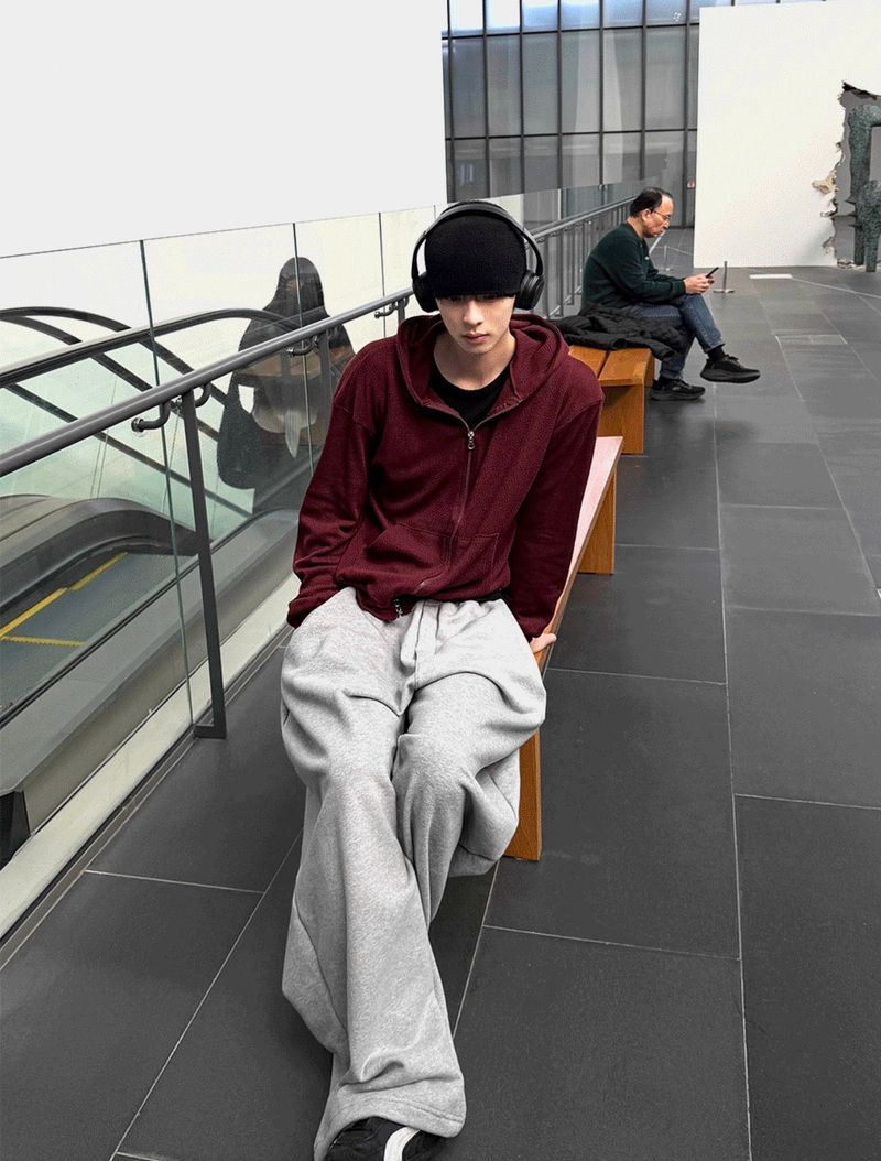 Marom Waffle Two-Way Hooded Zip-Up