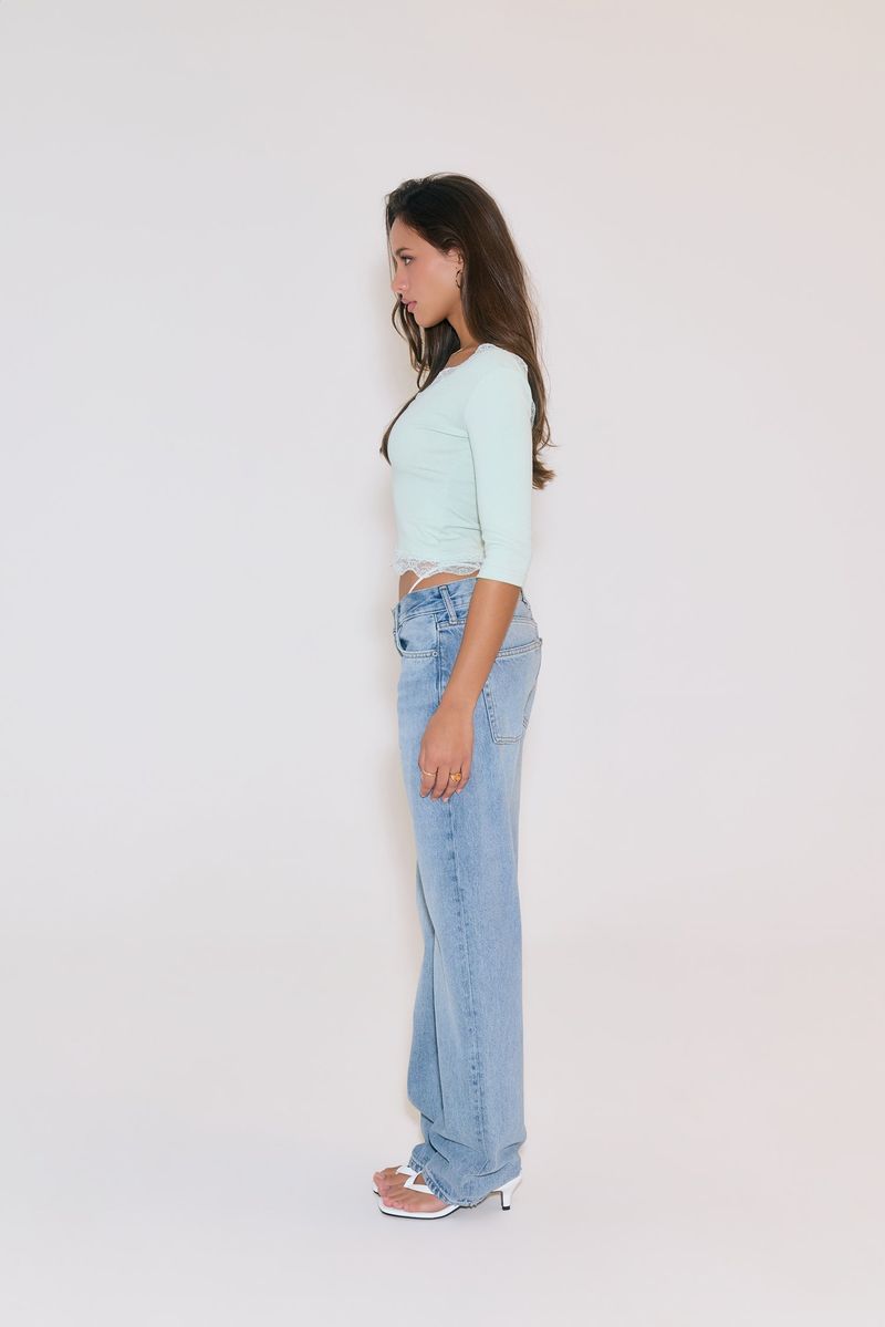 Sweetie Lace Trim 3/4 Sleeve Tee (Cream Mint)