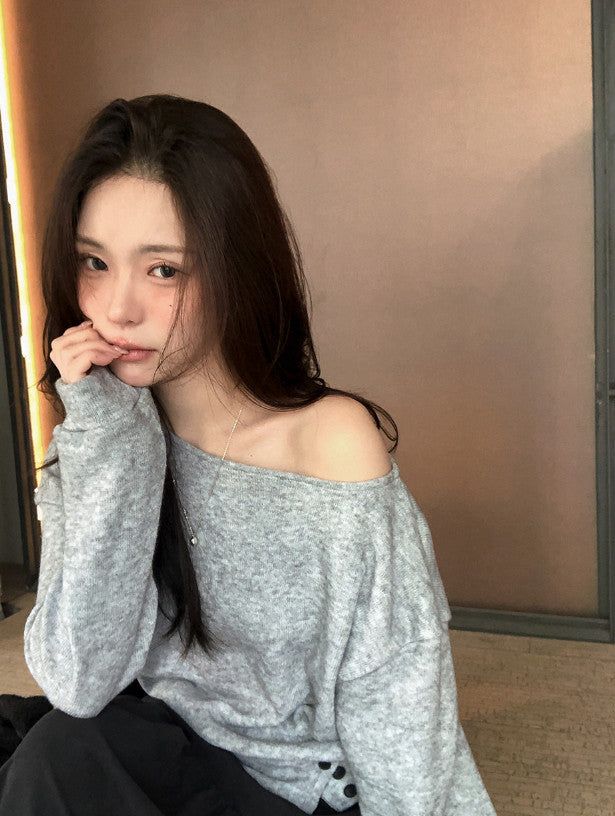 2WAY Button Slit One Shoulder Knit (3color)