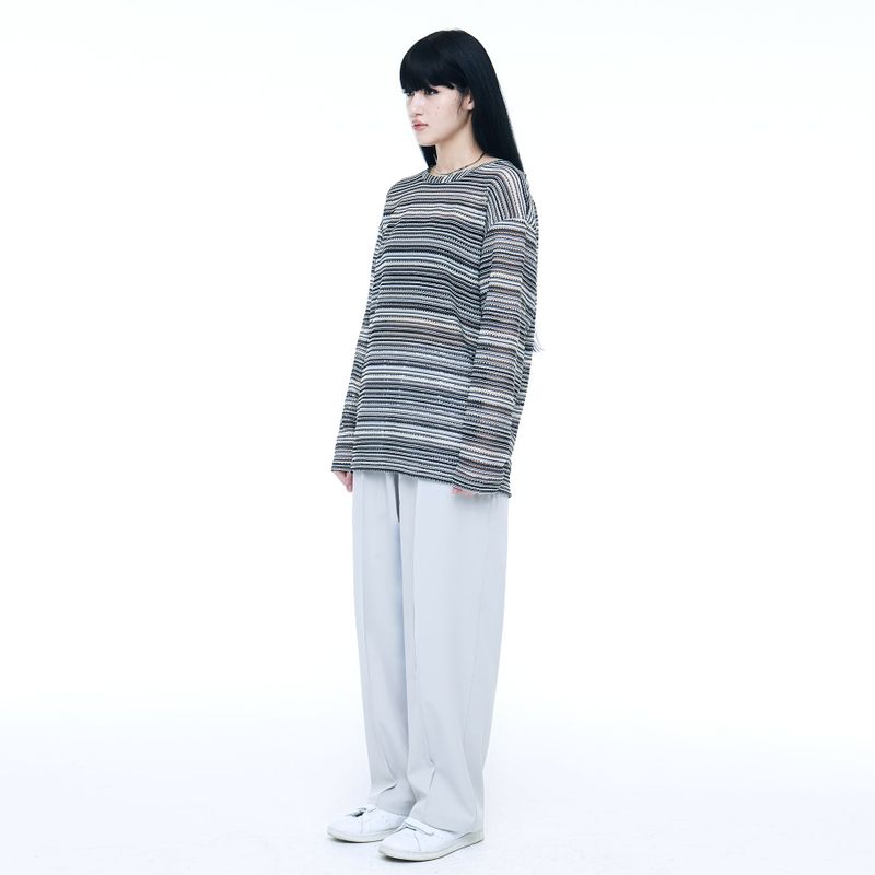 SEE-THROUGH CRAFT KNIT PULLOVER BLACK