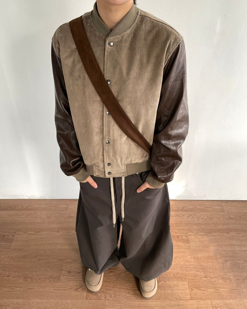 Baseball Corduroy Leather Jacket