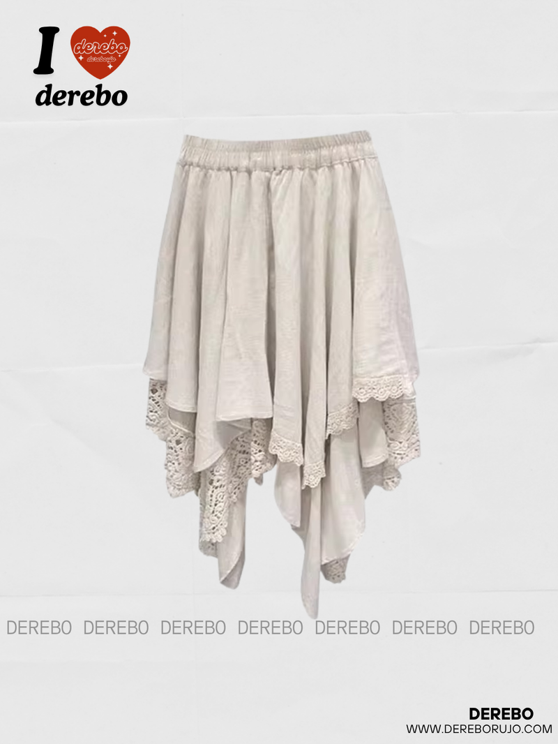 Deep cotton lace unbalanced midi skirt