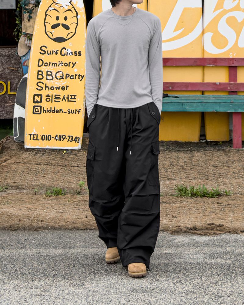 Cropped Button Pocket Wide Pants