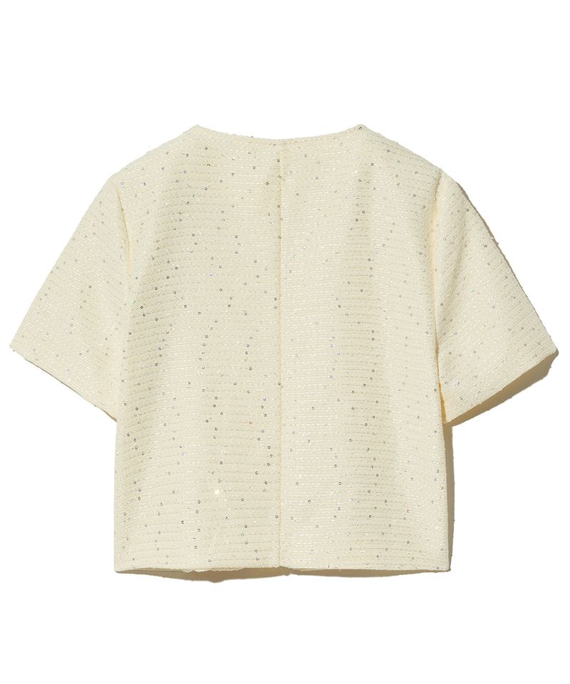 85-VIVAJ055 Textured Round Crop Tweed Half Jacket White