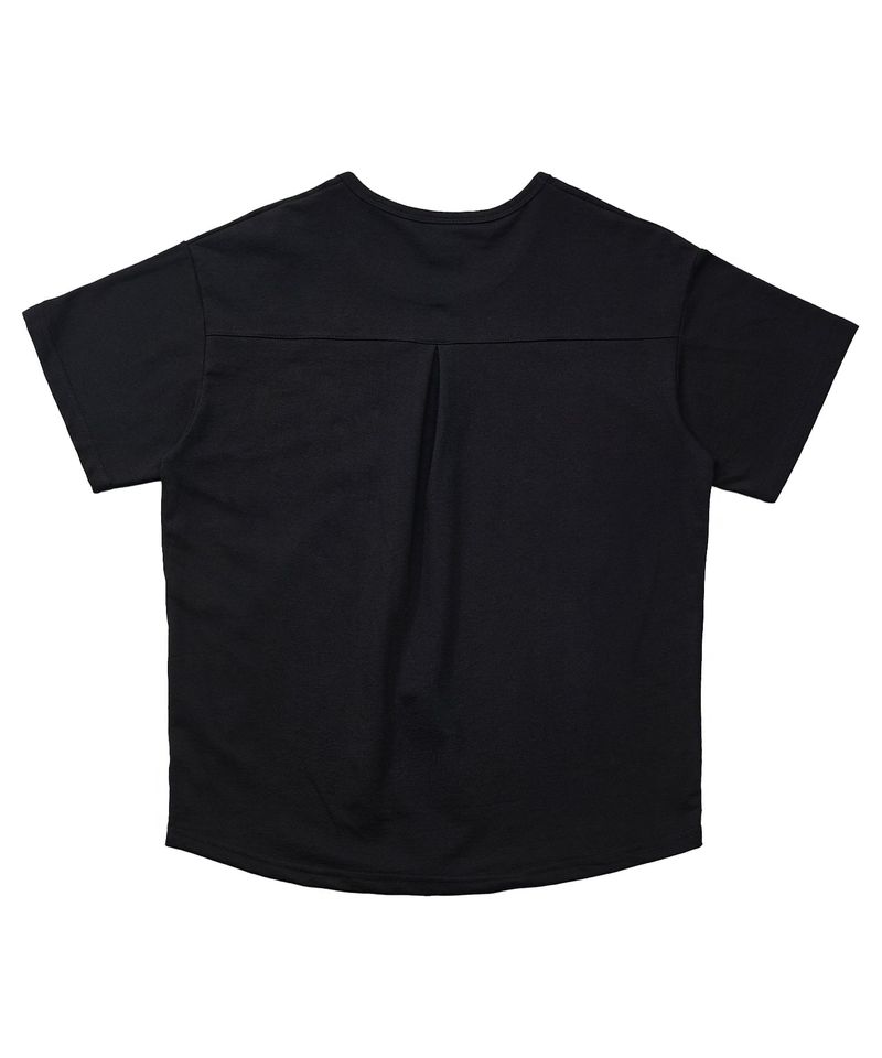 ESSENTIAL PLEAT U-NECK 1/2 TEE (Black)