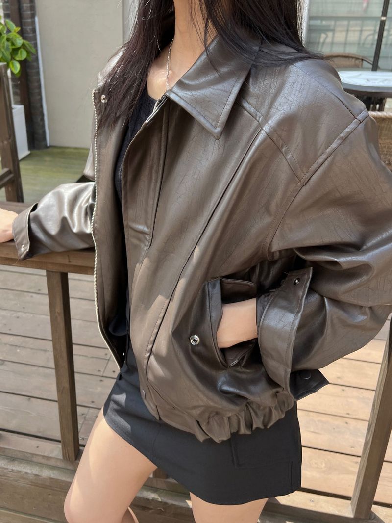 Old box leather bike overfit leather jacket (2 colors)