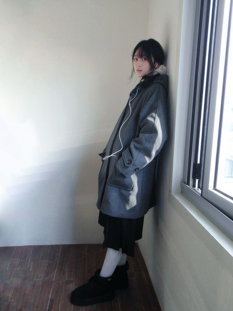Half neck quilted wool half midi coat
