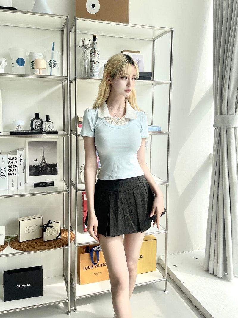1480. Check pleats mini skirt pants (2color)