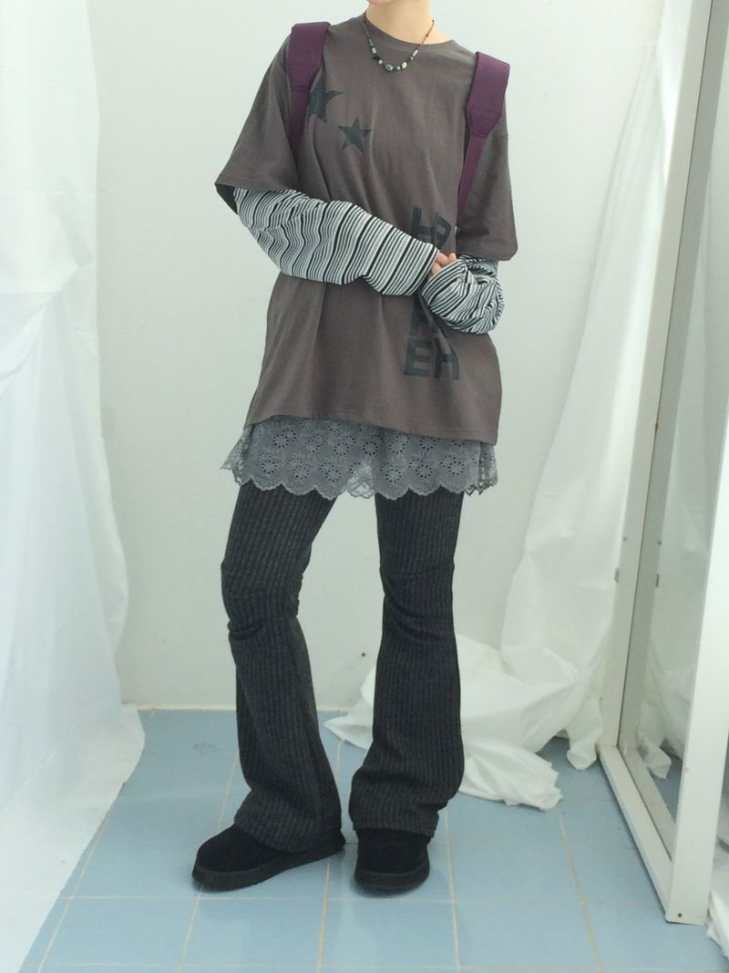Stripe bootcut banding pants