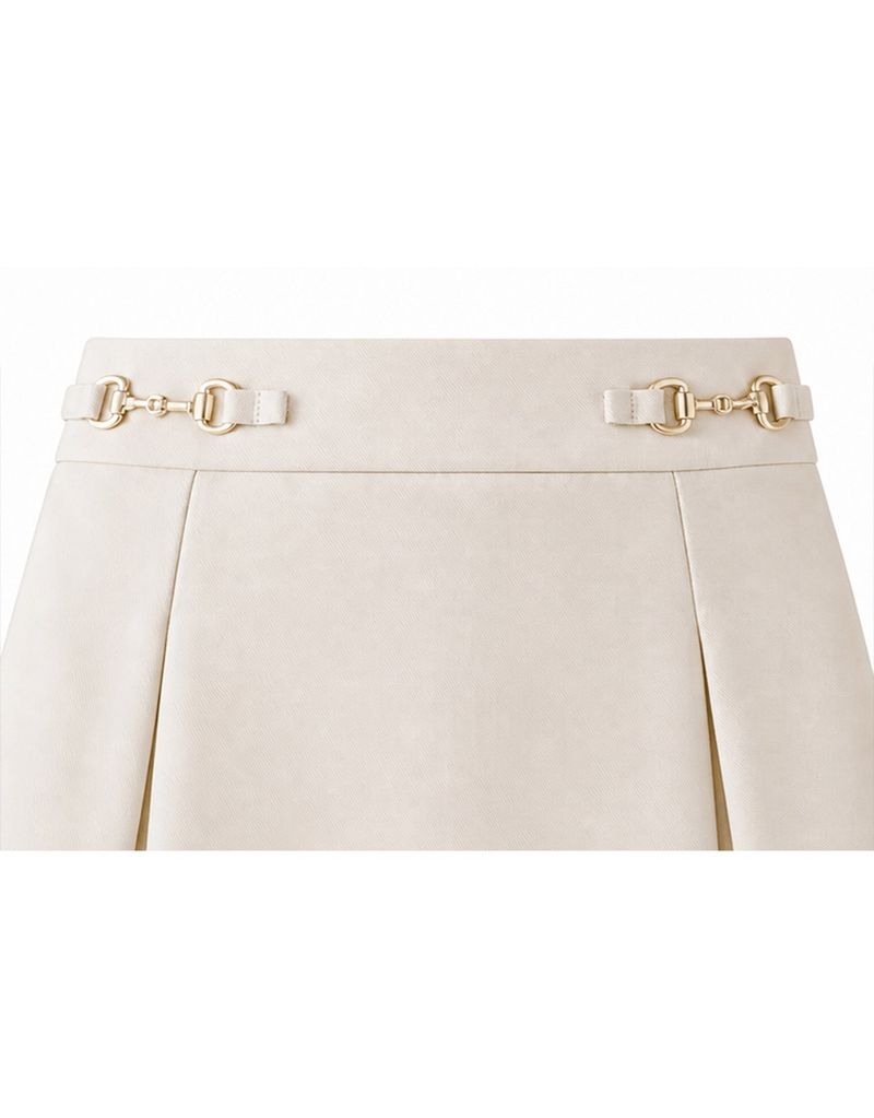 Mirabelle Gold Horsebit Pleated A-Line Midi Skirt Black
