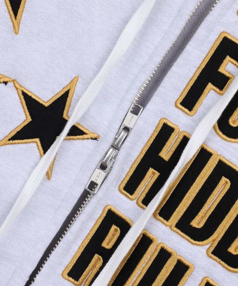 Star Lettering Patch Hoodie Zip-Up - White