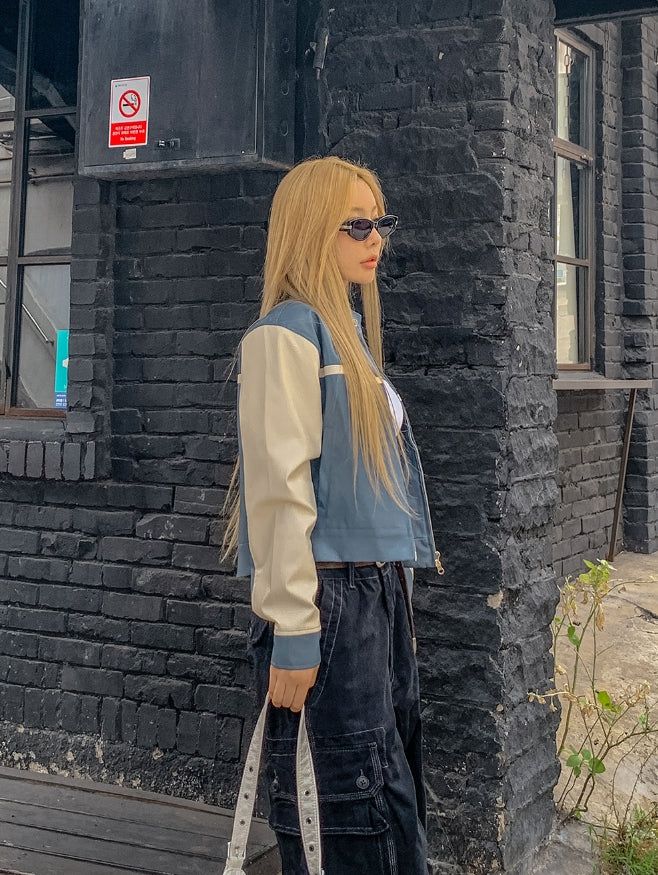 Peer One Track Crop Leather Jacket
