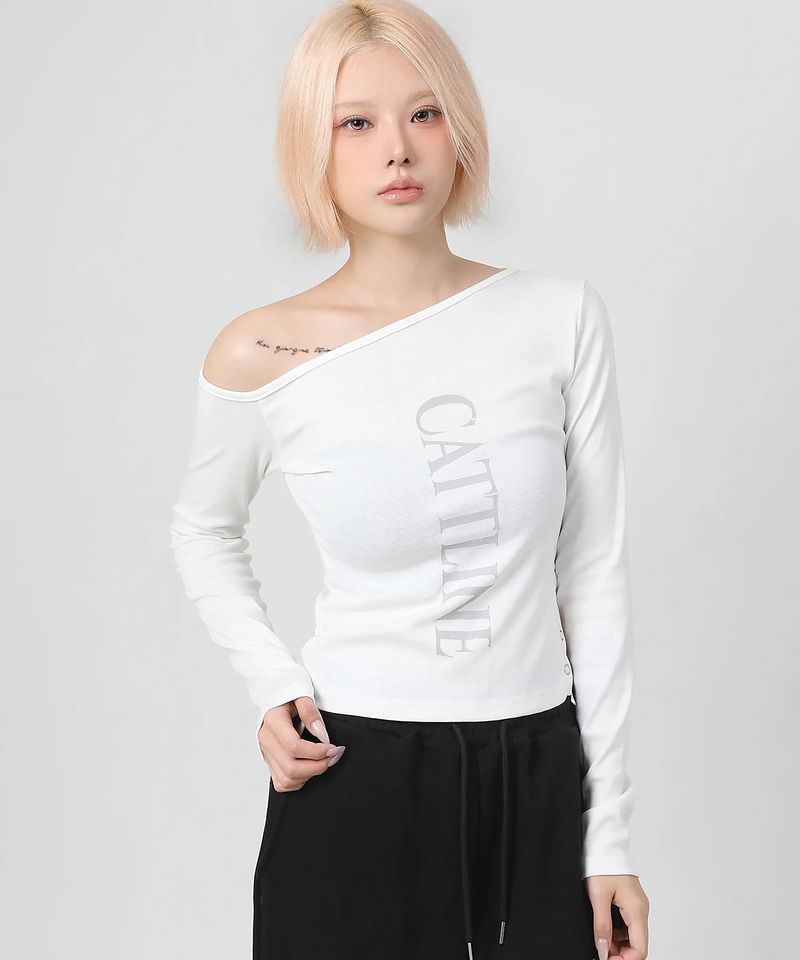 One Shoulder Logo Snap T-shirt_ivory