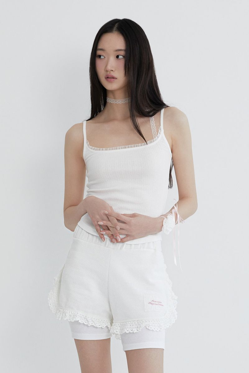Waffle lace layered shorts (WHITE)
