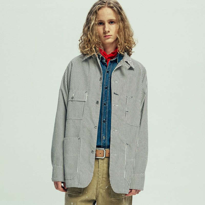 xau hickory chore jacket ivory stripe