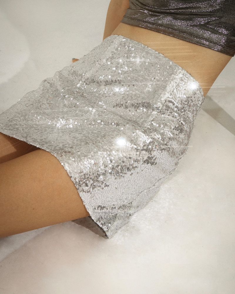 EVIE glint MINI SKIRT SILVER