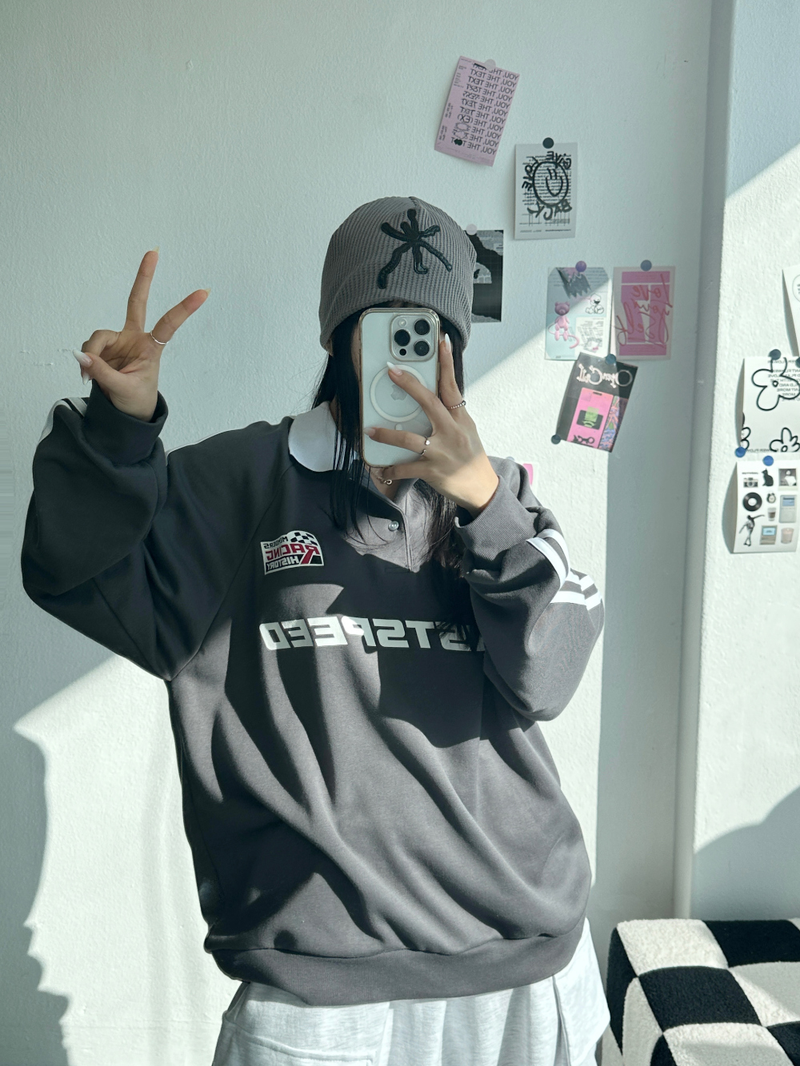 RAGLAN THREE-STRIPE COLLAR SWEATSHIRT🖤🩶🤍 - 3 COLORS