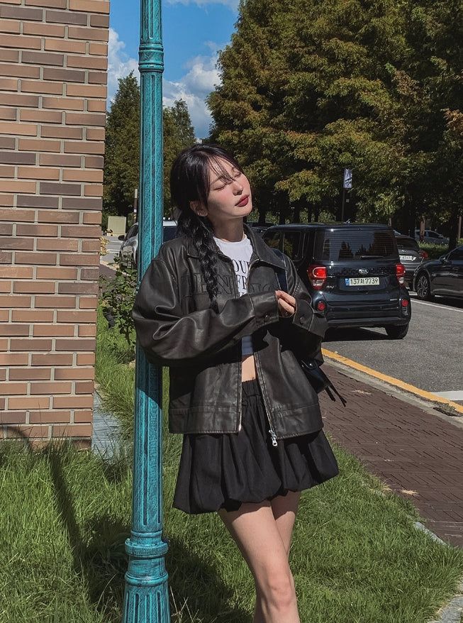 Mark Lettering Two Way Leather Jacket