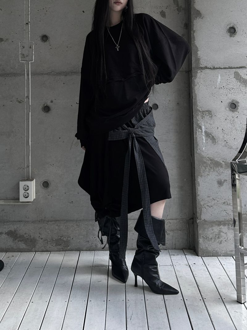 layered check wrap skirt (2color)