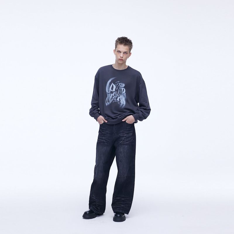 Double Knee Carpenter Wide Denim Pants Black