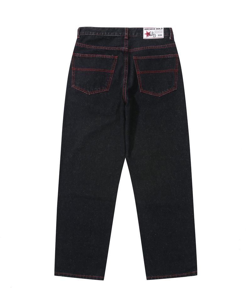 RED STITCH DENIM PANTS (BLACK)