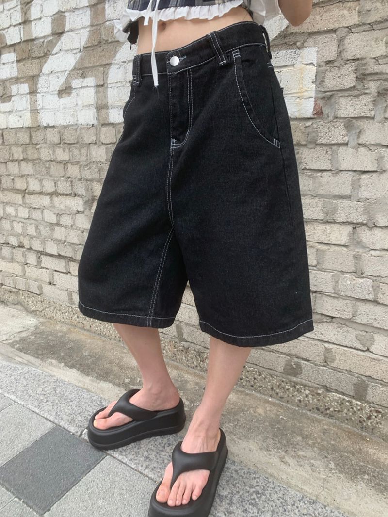  [🖤MD PICK] Backline Back Point Bermuda Denim Pants (Black)