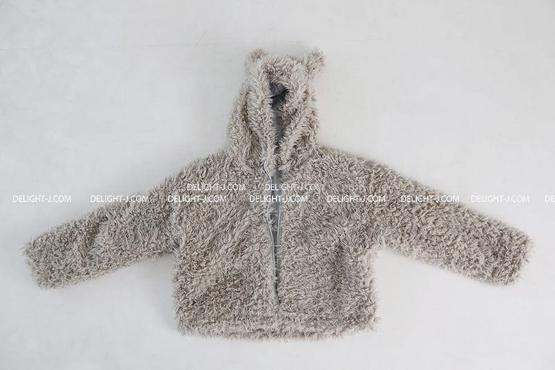 Rabbit ear hood zip-up soft fur jacket