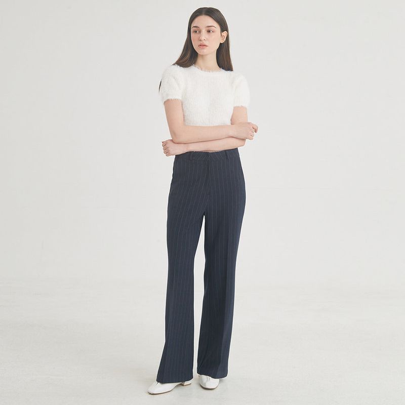 Wool Stripe Flare Pants (Navy)