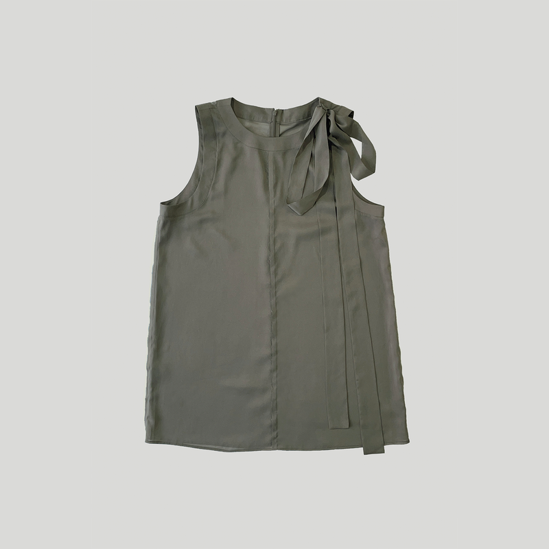 RIBBON MINI DRESS: KHAKI