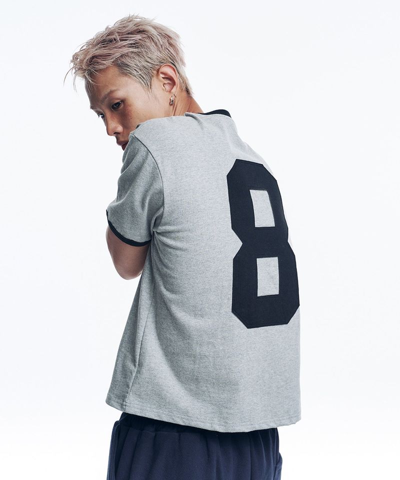 Numbering Patch Crop Ringer T-Shirt - Gray