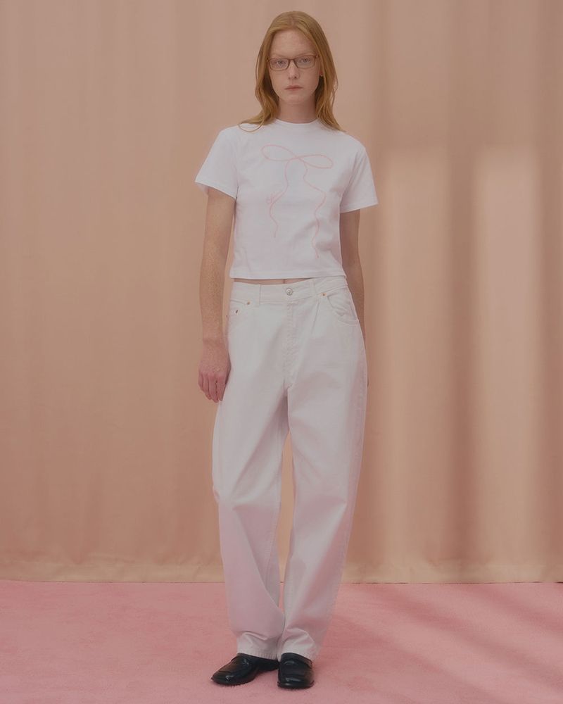 WAVE PEARL RIBBON CROP TSHIRT-WHITE